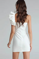 Load image into Gallery viewer, Ivory One Shoulder Satin Tight Short Graduation Dress with Ruffles