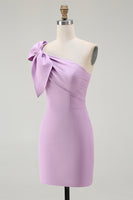 Load image into Gallery viewer, Lilac One Shoulder Satin Ruffled Tight Short Graduation Dress with Bow