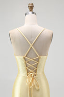 Load image into Gallery viewer, Sparkly Yellow Satin Tight Ruffled Short Homecoming Dress with Beading