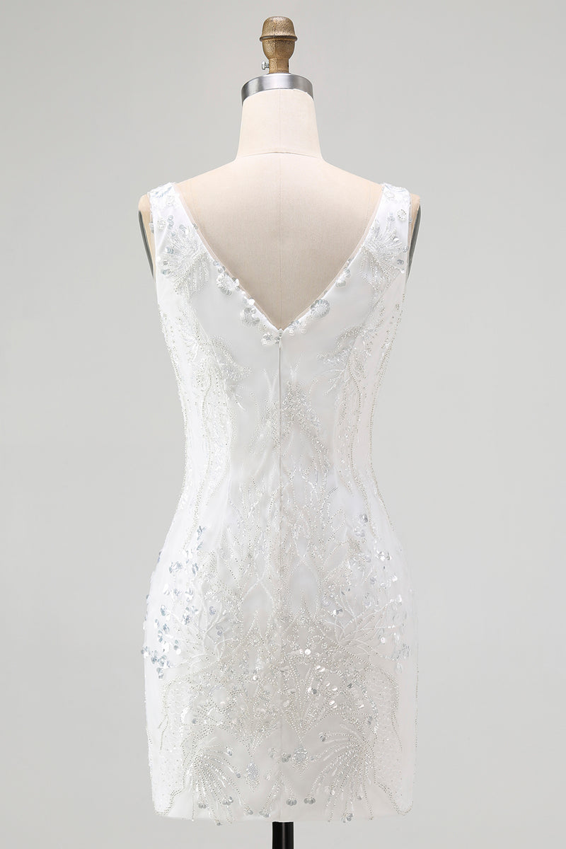 Load image into Gallery viewer, Sparkly White Tight V-Neck Short Homcoming Dress with Sequins