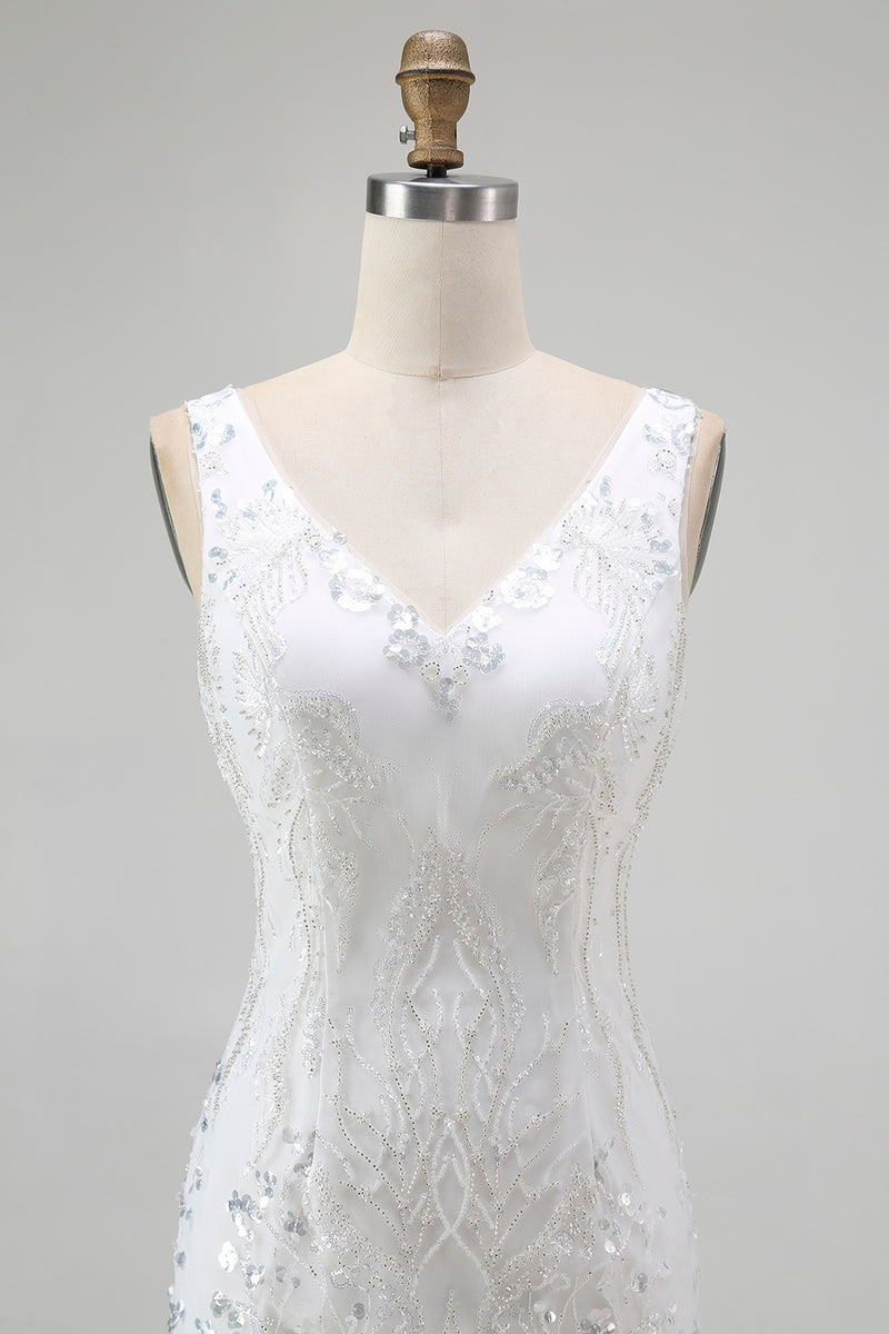 Load image into Gallery viewer, Sparkly White Tight V-Neck Short Homcoming Dress with Sequins