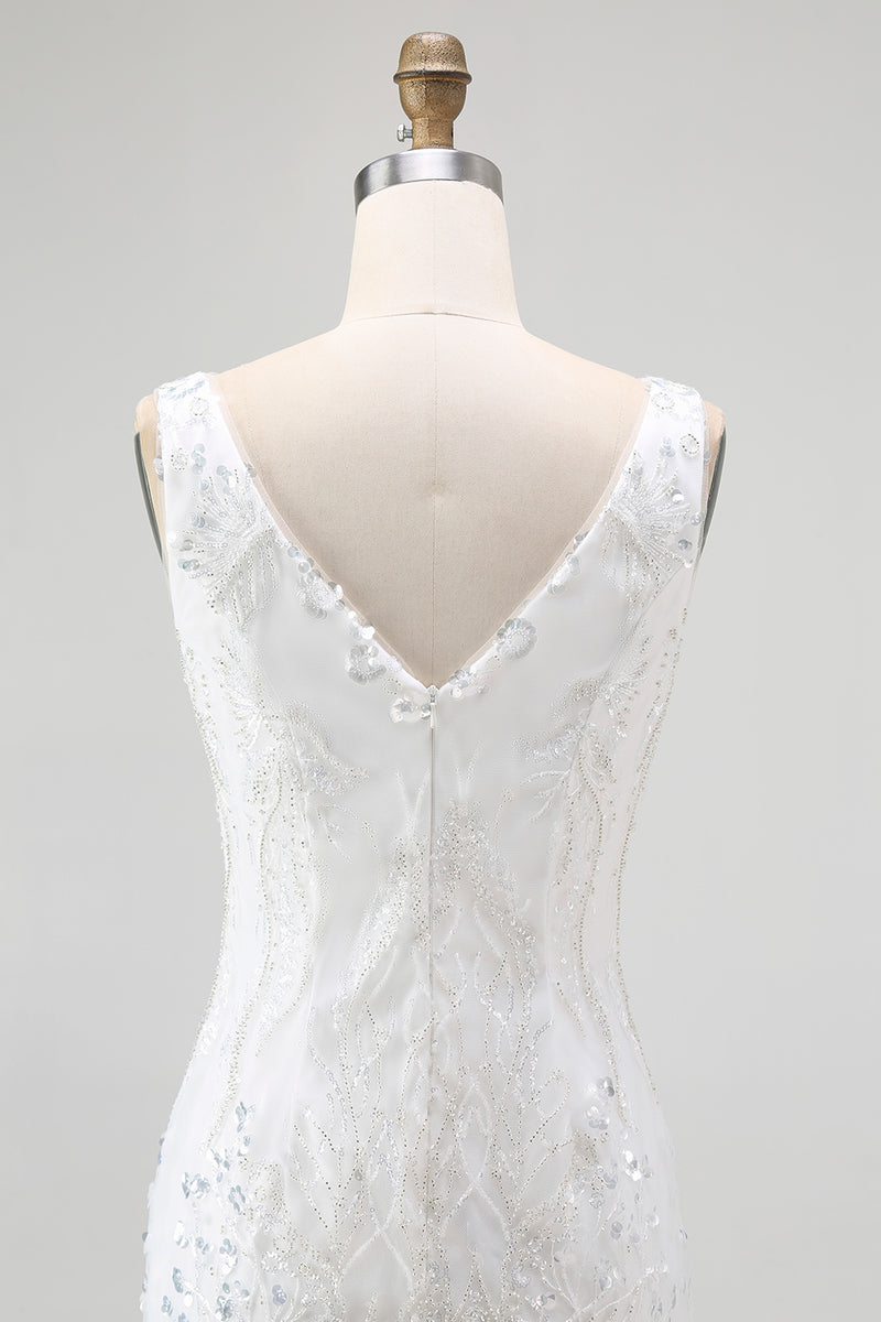 Load image into Gallery viewer, Sparkly White Tight V-Neck Short Homcoming Dress with Sequins