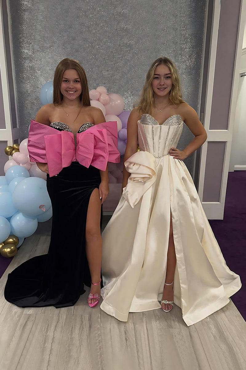 Load image into Gallery viewer, Sparkly Floral Apricot Satin A Line Long Corset Prom Dress with Beading