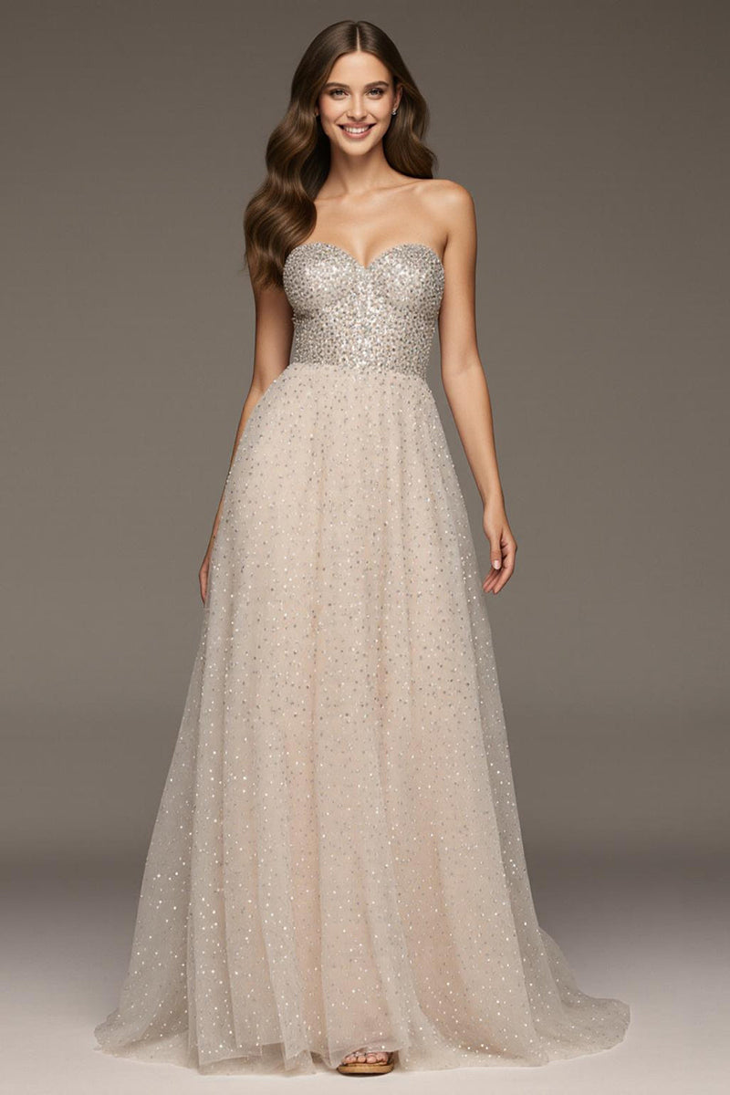 Load image into Gallery viewer, Sparkly Ivory Sweetheart A-Line Sequin Long Formal Dress
