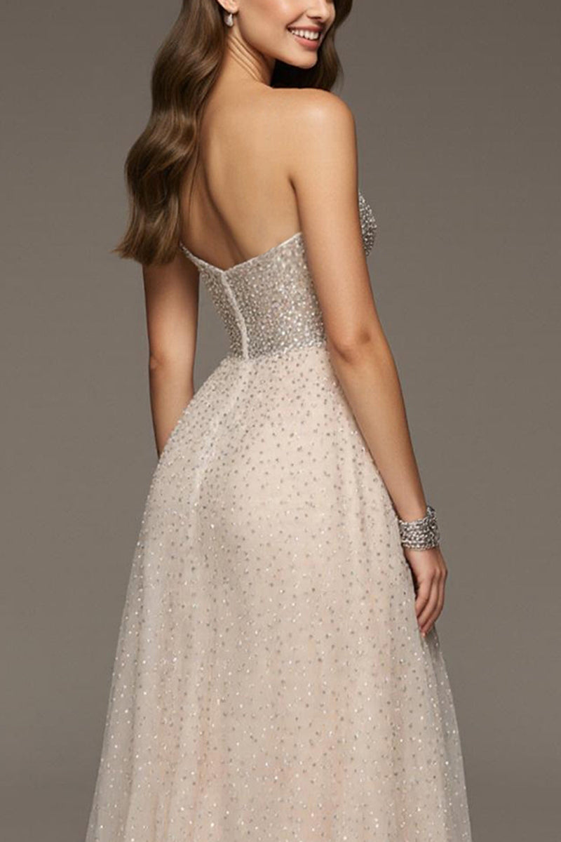 Load image into Gallery viewer, Sparkly Ivory Sweetheart A-Line Sequin Long Formal Dress