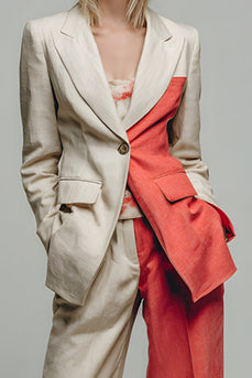 Khaki Peak Lapel 2 Piece Prom Suits with Pockets