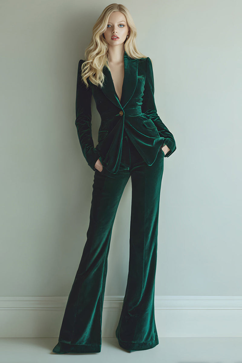 Load image into Gallery viewer, Dark Green Velvet 2 Piece Prom Suits with Pockets