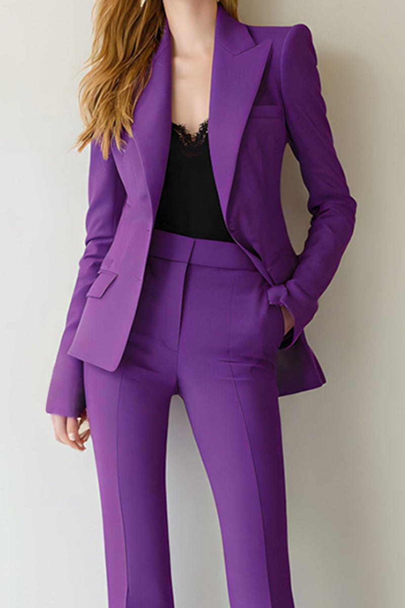 Load image into Gallery viewer, 2 Piece Dark Purple Peak Lapel Long Sleeves Prom Suits with Pockets