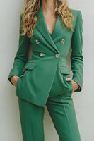 Load image into Gallery viewer, Green 2 Piece Notched Lapel Long Sleeves Prom Suits with Pockets