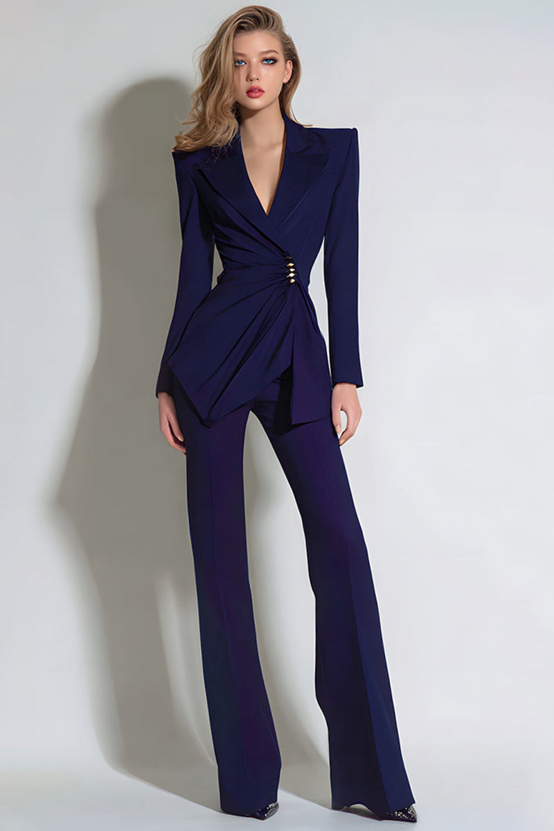 Load image into Gallery viewer, 2 Piece Dark Purple Ruched Notched Lapel Prom Suits