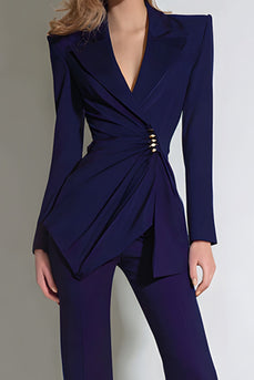 2 Piece Dark Purple Ruched Notched Lapel Prom Suits