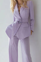 Load image into Gallery viewer, 2 Piece Lilac Pockets Long Sleeves Prom Suits with Belt