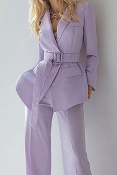 2 Piece Lilac Pockets Long Sleeves Prom Suits with Belt