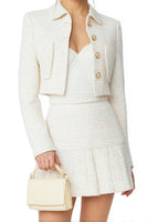 Load image into Gallery viewer, 2 Piece White A Line Tweed Single Breasted Short Interview Outfits