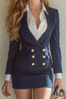 Load image into Gallery viewer, Navy 2 Piece Pencil Double Breasted Short Business Suits