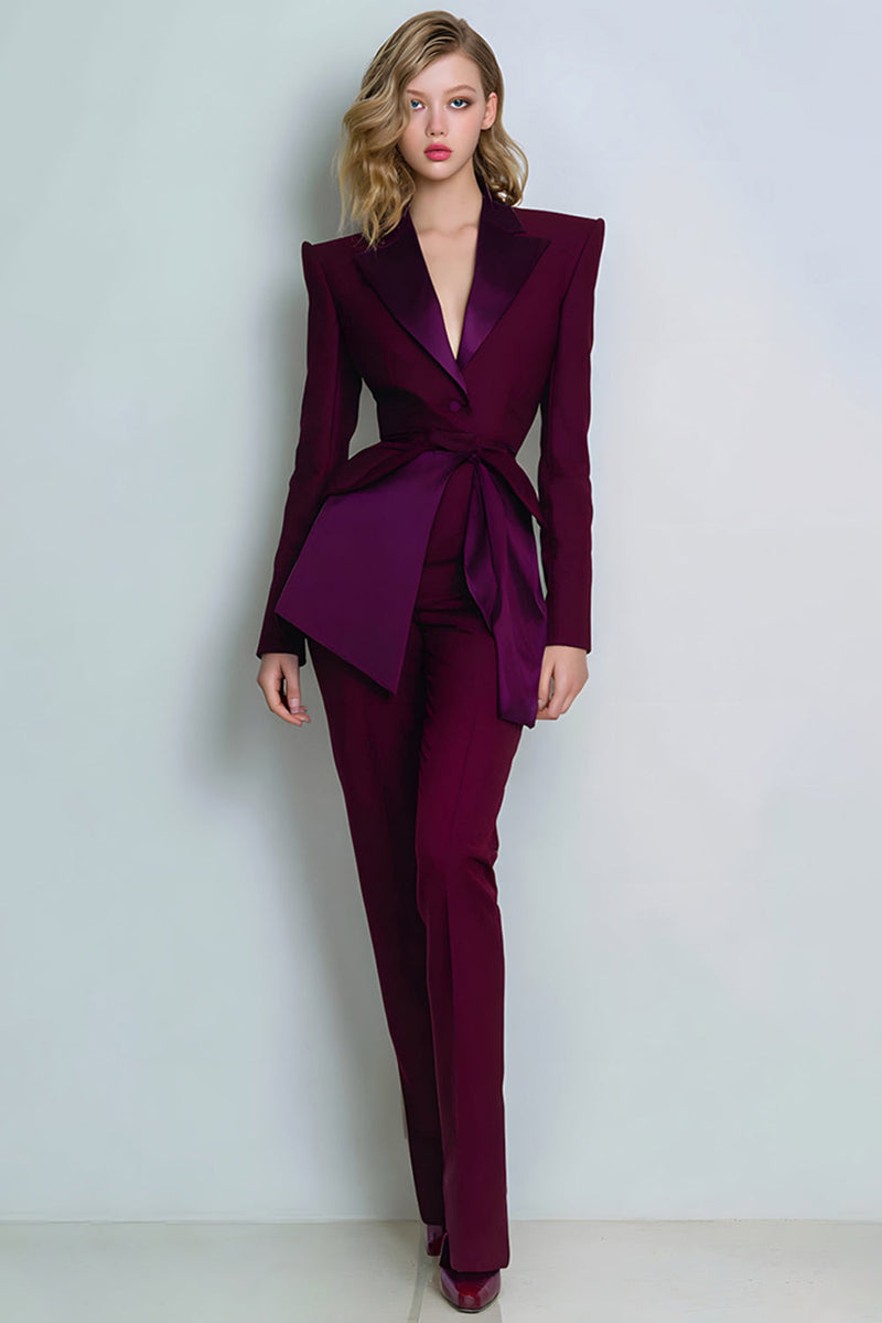 Load image into Gallery viewer, Burgundy 2 Piece Peak Lapel Prom Suits with Sash