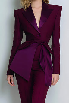 Burgundy 2 Piece Peak Lapel Prom Suits with Sash