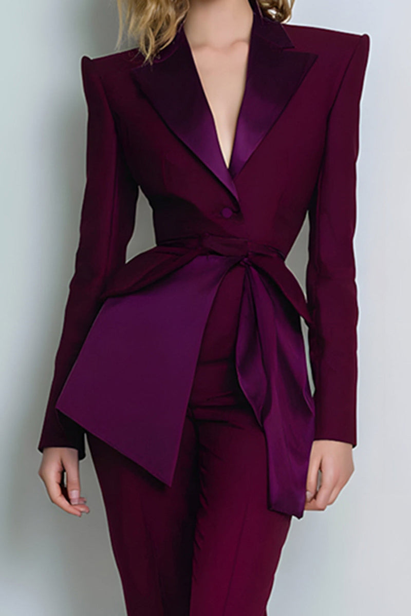 Load image into Gallery viewer, Burgundy 2 Piece Peak Lapel Prom Suits with Sash