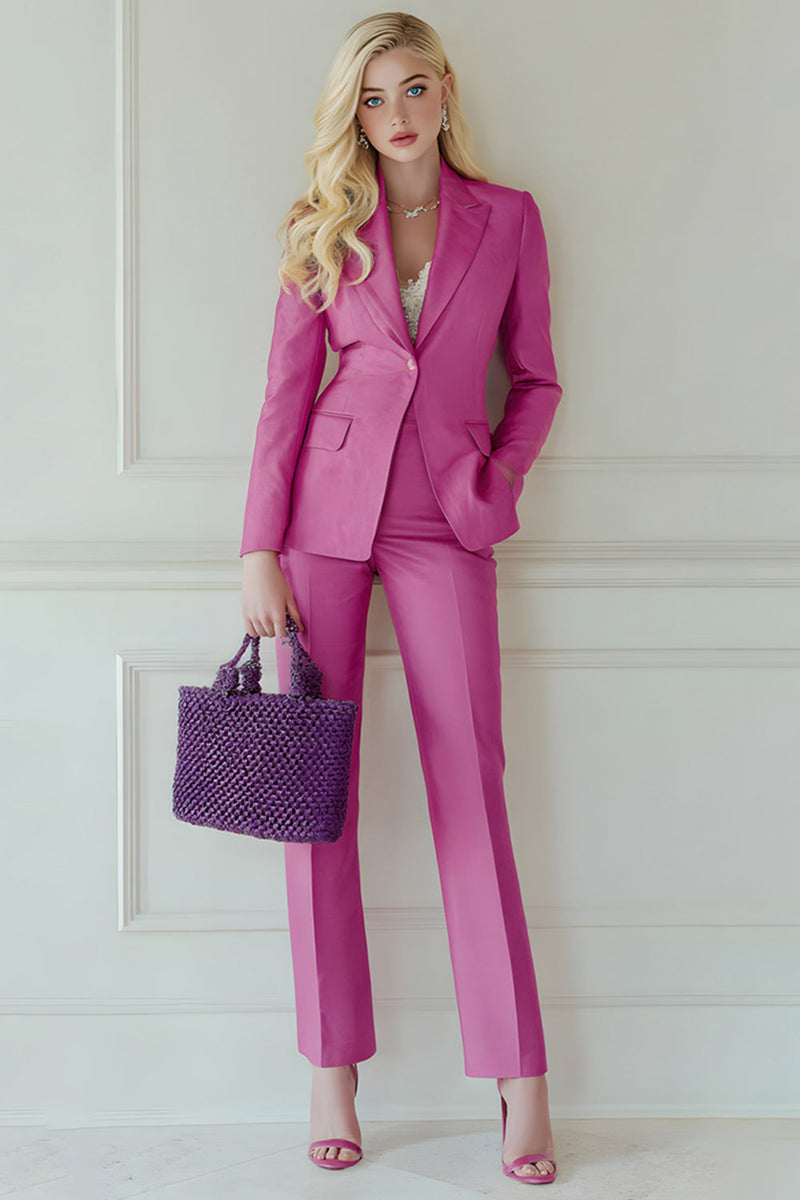 Load image into Gallery viewer, Fuchsia 2 Piece Notched Lapel Prom Suits with Pockets