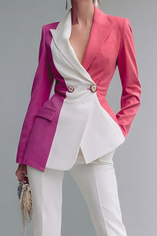 2 Piece White Patchwork Peak Lapel Prom Suits with Pockets