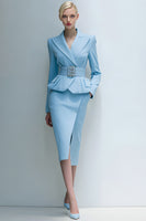 Load image into Gallery viewer, 2 Piece Blue Pencil Peak Lapel Midi Business Suits with Pockets
