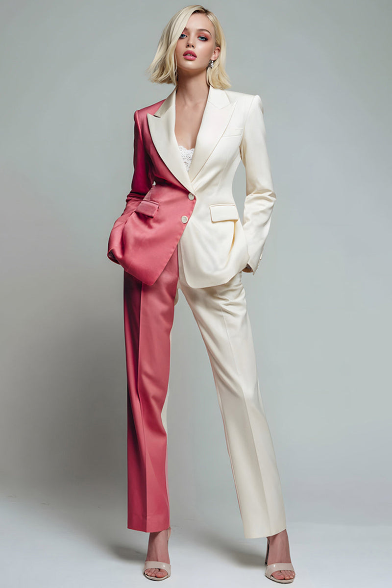 Load image into Gallery viewer, 2 Piece Coral Ivory Peak Lapel Single Breasted Long Sleeves Prom Suits