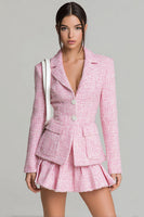 Load image into Gallery viewer, Pink 2 Piece Single Breasted Tweed Short Pageant Interview Outfits with Pockets