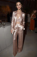 Load image into Gallery viewer, 2 Piece Sparkly Blush Satin Notched Lapel Long Sleeves Prom Suits