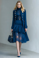 Load image into Gallery viewer, Dark Blue Double Breasted Prom Blazer with Sleeves