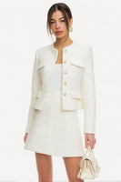 Load image into Gallery viewer, 2 Piece White A Line Tweed Single Breasted Short Pageant Interview Outfits