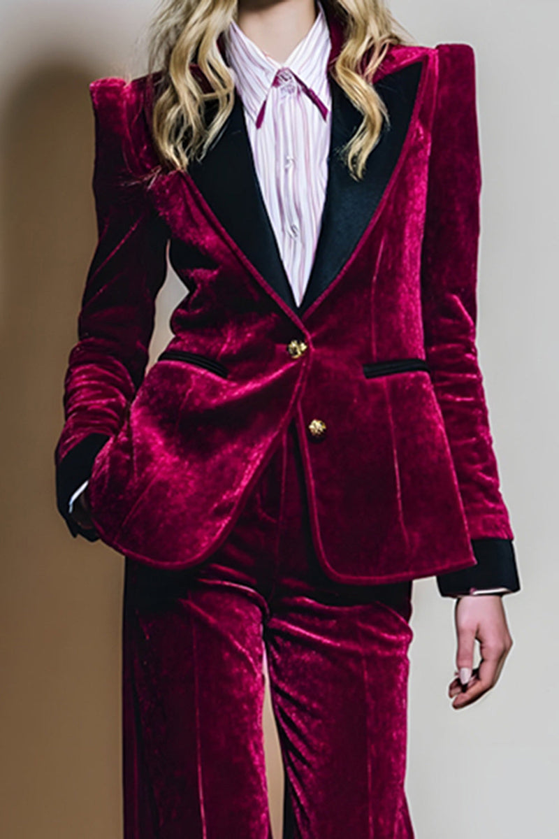 Load image into Gallery viewer, 2 Piece Burgundy Velvet Peak Lapel Long Sleeves Prom Suits