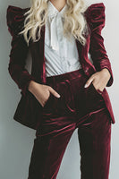 Load image into Gallery viewer, 2 Piece Burgundy Velvet Long Sleeves Prom Suits