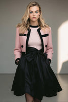 Load image into Gallery viewer, 2 Piece Black Pink A Line Tweed Short Pageant Interview Outfits with Bow