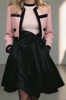 Load image into Gallery viewer, 2 Piece Black Pink A Line Tweed Short Pageant Interview Outfits with Bow
