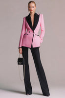Load image into Gallery viewer, 2 Piece Black Pink Peak Lapel Tweed Long Sleeves Pageant Interview Outfits