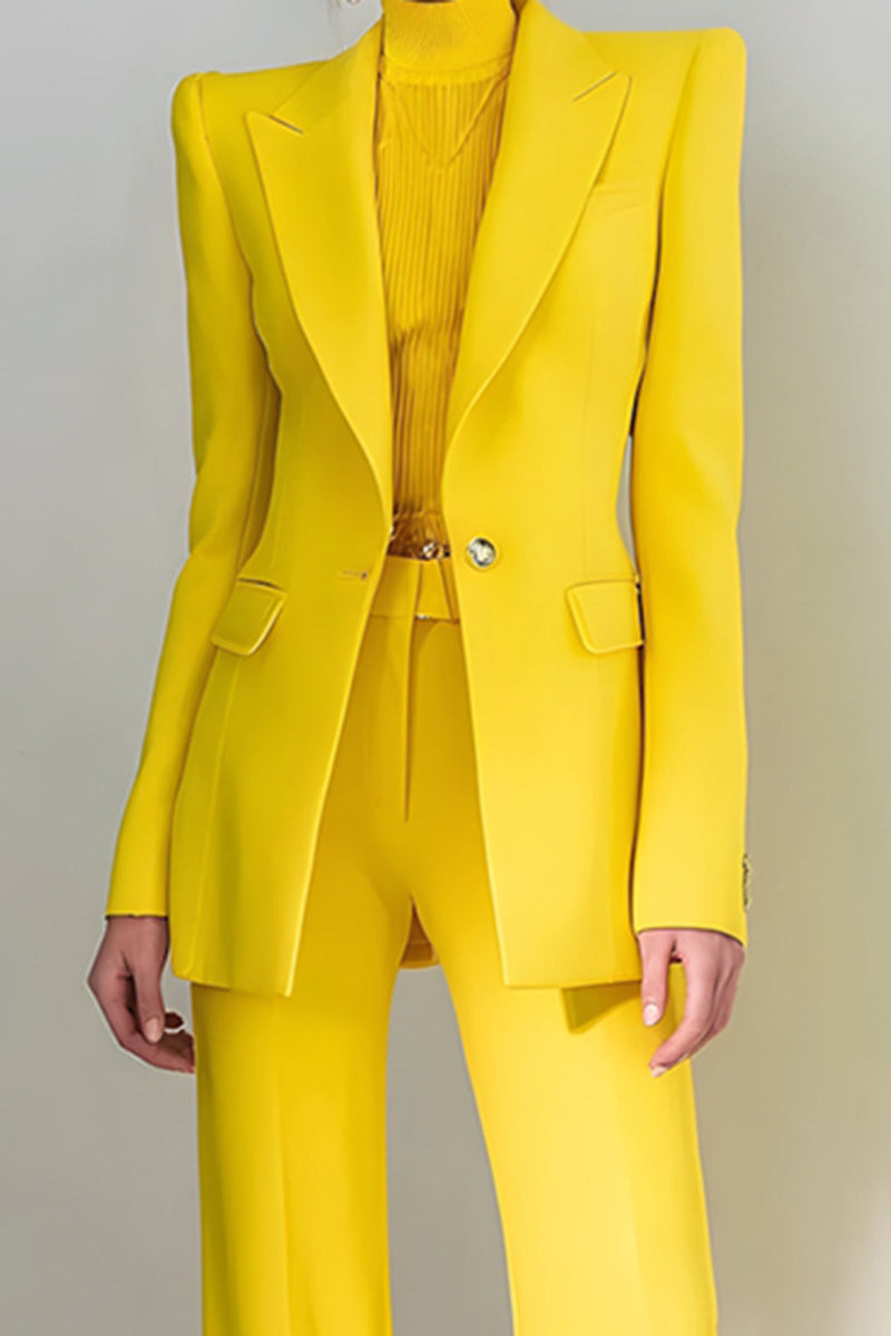 Load image into Gallery viewer, Yellow 2 Piece Peak Lapel One Button Long Sleeves Prom Suits