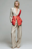 Load image into Gallery viewer, 2 Piece Khaki Red Patchwork Peak Lapel Long Sleeves Prom Suits