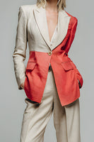 Load image into Gallery viewer, 2 Piece Khaki Red Patchwork Peak Lapel Long Sleeves Prom Suits
