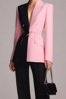 2 Piece Black Pink Patchwork Peak Lapel Long Sleeves Prom Suits with Buttons