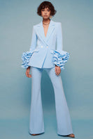 Load image into Gallery viewer, Blue 2 Piece Notched Lapel Long Sleeves Prom Suits with Ruffles