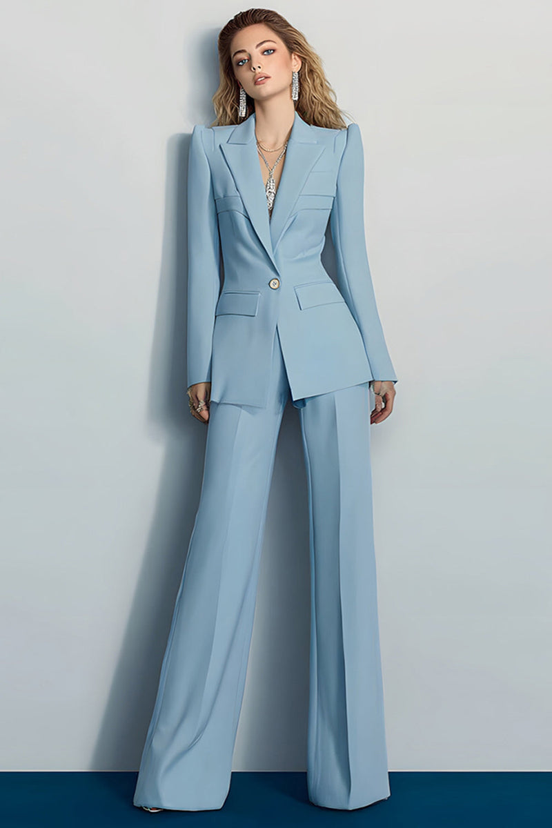 Load image into Gallery viewer, 2 Piece Grey Blue Peak Lapel Long Sleeves Prom Suits