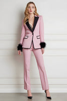 Load image into Gallery viewer, Black Pink 2 Piece Peak Lapel Patchwork Prom Suits with Feathers