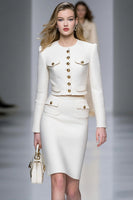 Load image into Gallery viewer, White Pencil 2 Piece Short Tweed Interview Outfits with Buttons