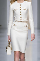Load image into Gallery viewer, White Pencil 2 Piece Short Tweed Interview Outfits with Buttons