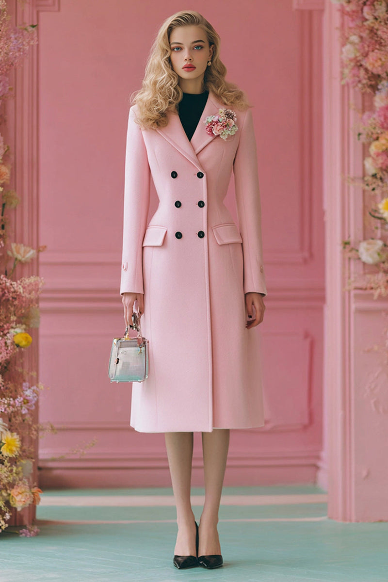 Load image into Gallery viewer, Pink Double Breasted A Line Midi Blazer Dress with Sleeves