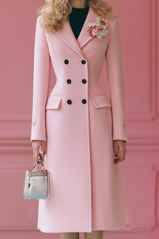 Pink Double Breasted A Line Midi Blazer Dress with Sleeves