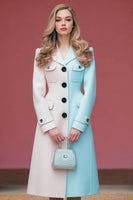 Load image into Gallery viewer, Pink Blue A Line Patchwork Single Breasted Midi Blazer Dress with Sleeves