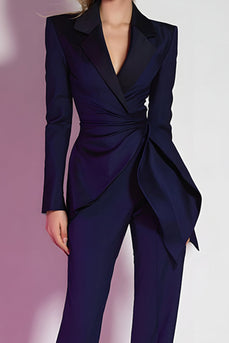 Dark Purple 2 Piece Ruched Fitted Notched Lapel Prom Suits