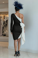 Load image into Gallery viewer, Black and White One Shoulder Midi Mother of the Bride Dress with Bow