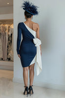 Load image into Gallery viewer, Black and White One Shoulder Midi Mother of the Bride Dress with Bow
